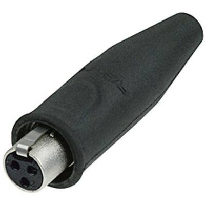 Black XLR connector with four pins, commonly used in audio technology for microphones and professional audio applications.