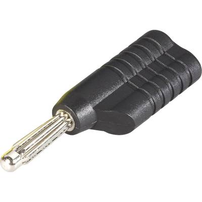 Black socket adapter with ribbed surface and metal tip, used for electrical connection.