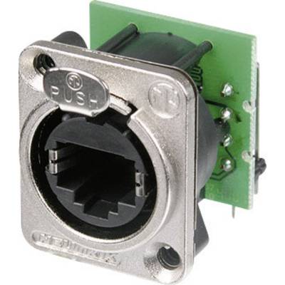'RJ45 socket' with black connection and green circuit board. Labelled with 'PUSH'.