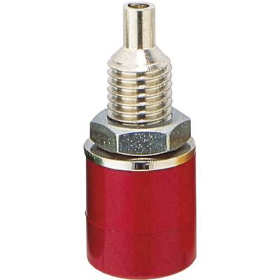 A red compressed air fitting plug, made of metal and plastic, with a cylindrical shape, used for connecting compressed air hoses.