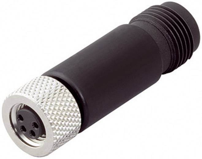 Black cylindrical electronics plug with silver, ribbed connection and multiple round contacts.