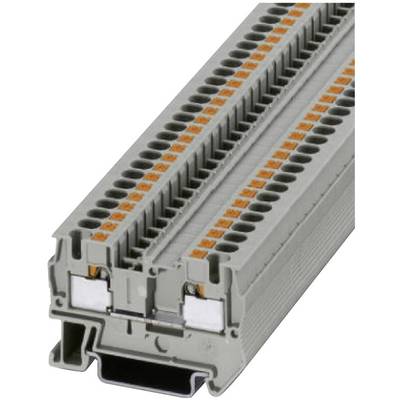 Grey modular terminal block with multiple connections and orange actuators, for wiring electrical systems.