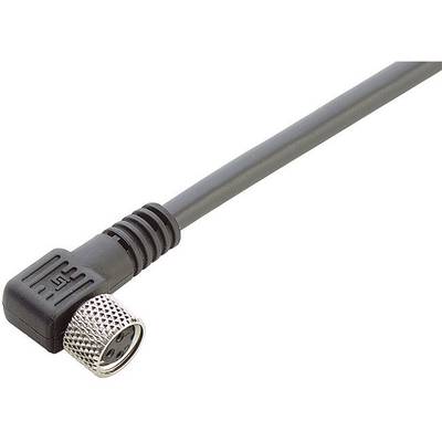 A black, right-angled plug with a grey cable, suitable for electrical connections.