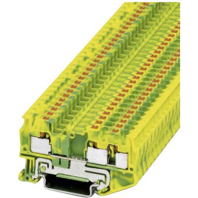 Electrical terminal block in yellow-green, with multiple connection points. Used for electrical wiring.