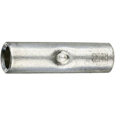Metal connector, cylindrical design with a smooth surface and slightly compressed centre, used for electrical or mechanical connections.
