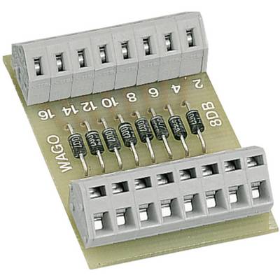 A circuit board with two grey plug terminal rows, with six soldered diodes in between. On the board it reads 'WAGO 8DB'.