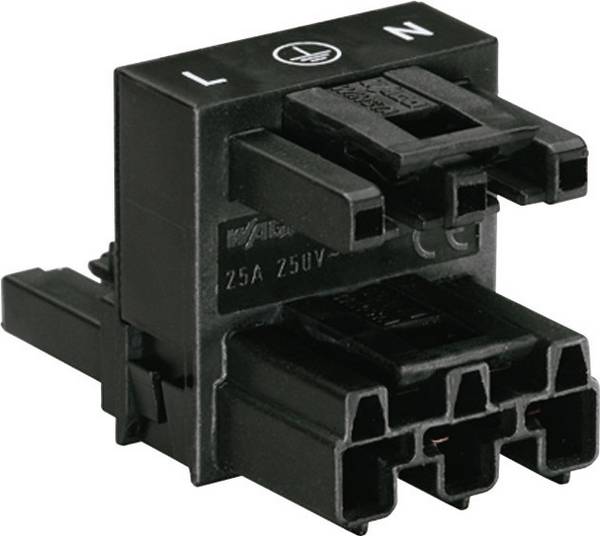 WAGO Mains H distributor Mains plug, Mains socket - Mains socket Total number of pins: 2 + PE Black 1 pc(s)