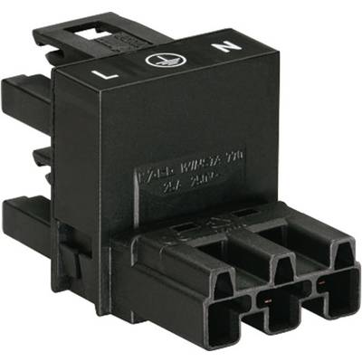 A black electrical connector with 'L' and 'N' markings for the phase cables.