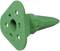 Green, triangular plastic anchor with a central hole, four small holes, and a tapered point. Used for ground fixings.