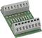 Terminal block with labelled connections from 1 to 16. Resistors connected on the circuit board. Used for electrical installations.