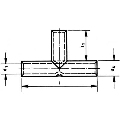 Technical drawing of a pipe connection 'T-piece' with dimensions: diameter d, d1, d4 and length l. Dimensions indicated by arrows.