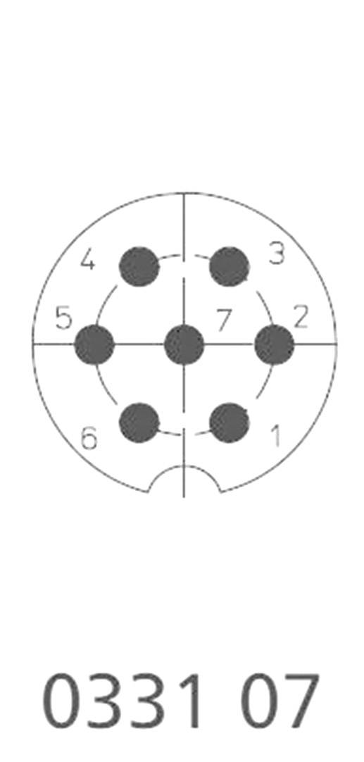 Socket pin configuration for a 7-pin socket, numbered from 1 to 7 clockwise. Below is the marking '0331 07'.