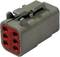 A grey-red connector with six connection points and the inscription 'AMPSEAL'.