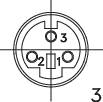 'Technical drawing of a three-pole connector in top view. Numbers 1, 2, 3 mark the contact positions.'