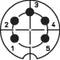 Diagram of an electrical connector pin with five numbered terminals arranged in a circle.