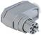 Connector with multiple terminals, grey, side view. Used in technical or electrical applications.