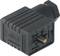 Black electric plug adapter with a rectangular shape and multiple connections, suitable for connecting various devices.