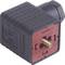 A black adapter plug with a red front and gold-plated contact pins, suitable for international power sockets.