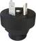 A black, cylindrical plug adapter with two metal contacts at the top and a threaded screw base, suitable for electrical connections.