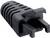 Black plastic clip with a ribbed surface and a wide opening on one side, suitable for cable management.