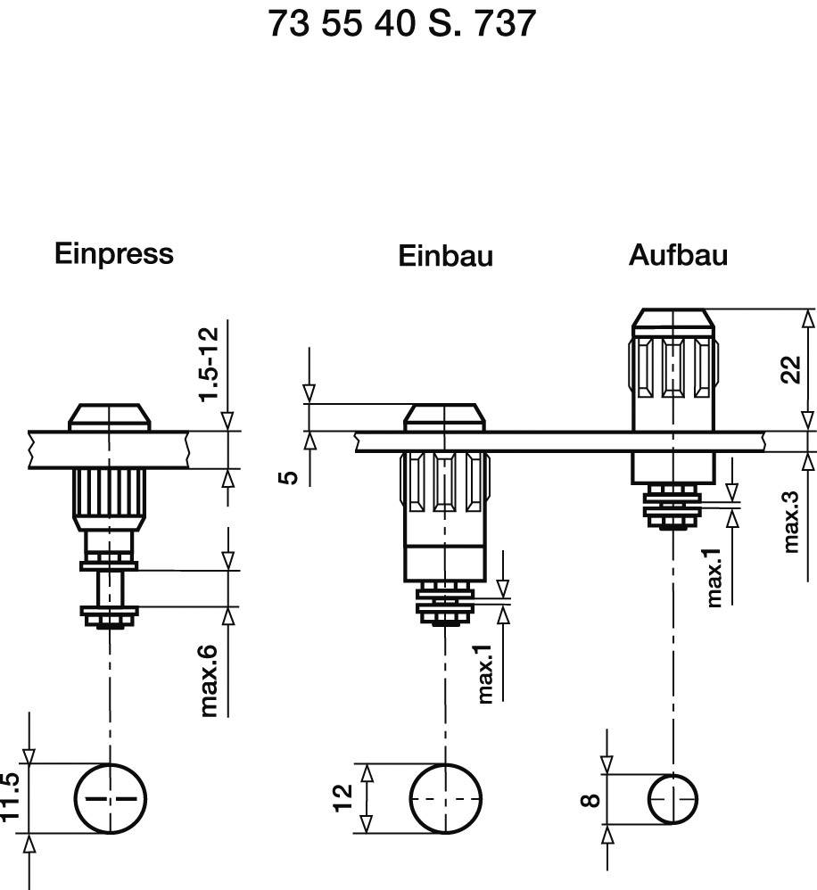 Diagram shows three mechanical assemblies: 'Press-fit', 'Installation' and 'Construction', with detailed dimensional specifications in millimetres.