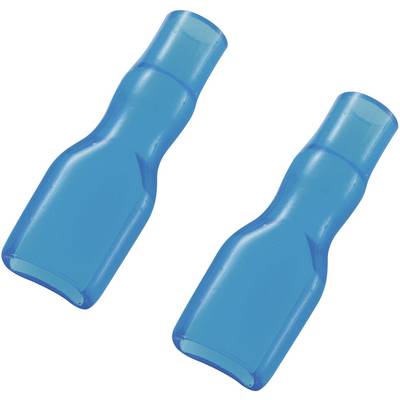 Two blue, insulated cable connectors.