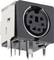 A black, rectangular DIN socket with metal contacts, commonly used for audio or MIDI connections.