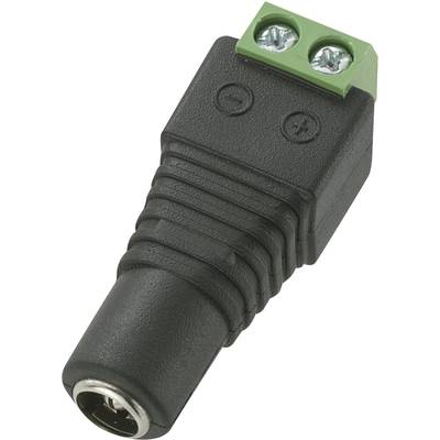 Black DC plug adapter with green screw terminal at the top.