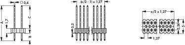 Technical drawing of various spring types with dimensional specifications. Left: Helical spring, Centre: Parallel connection, Right: Double helical spring.