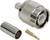 A silver coaxial adapter with a ribbed surface, alongside a small golden pin connector and a metallic sleeve.