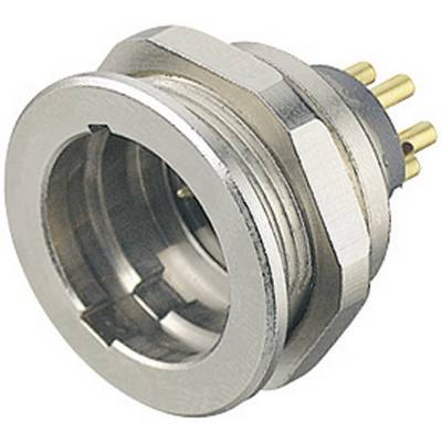 A round, silver plug component with threading and multiple golden contact pins, most likely an electrical or electronic connector.