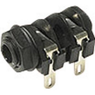 Black jack socket with three metal contacts, suitable for electrical connections or audio connections.