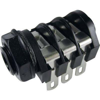 Cliff CL1220A 6.35 mm audio jack Socket, horizontal mount Number of pins: 3 Stereo Black 1 pc(s)