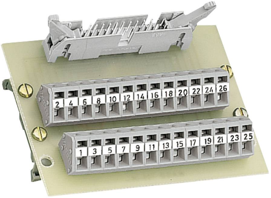 'A circuit board with two connectors, numbered 1 to 26. The connectors are grey and mounted on a beige-coloured board.'