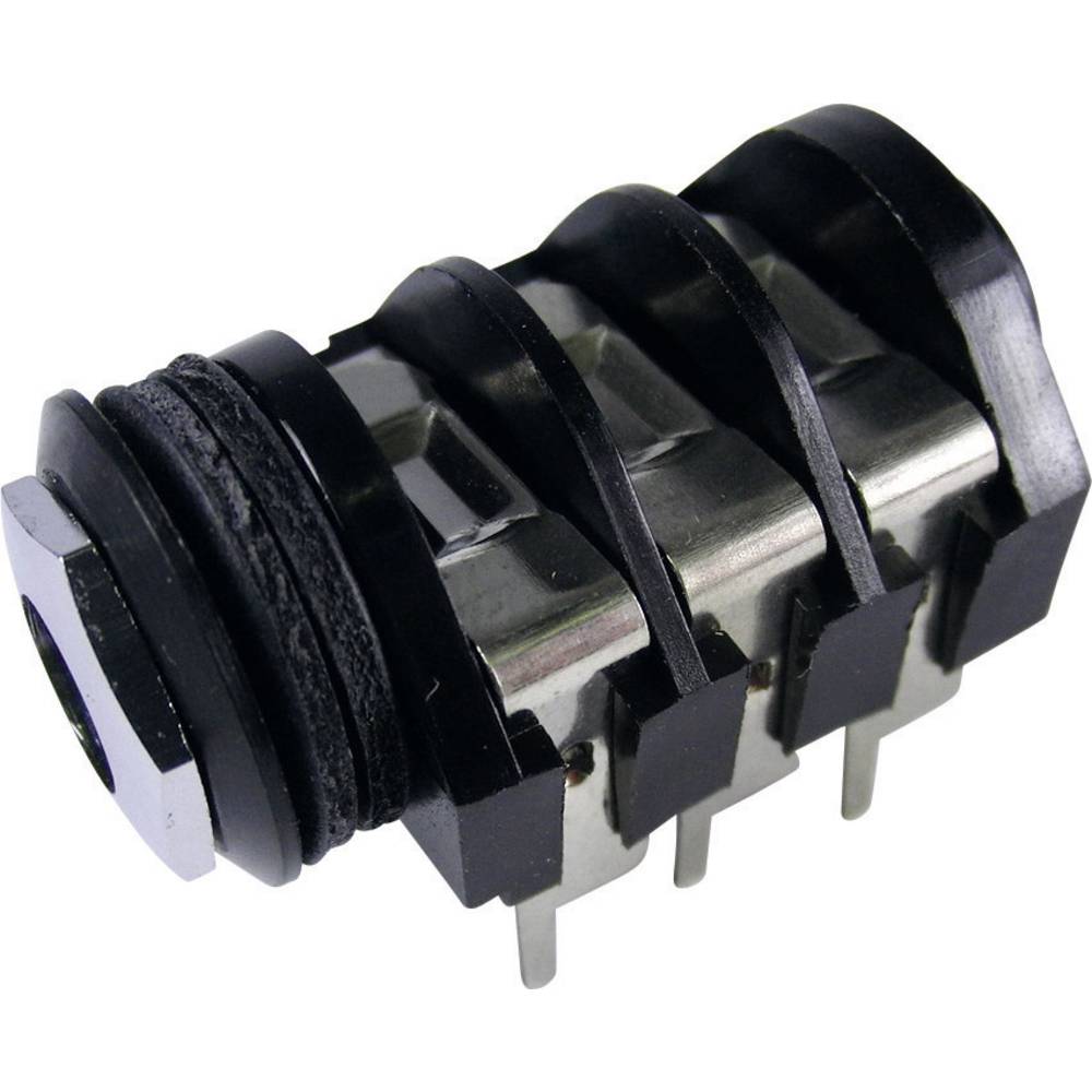 Cliff CL1330A 6.35 mm audio jack Socket, horizontal mount Number of pins (num): 3 Stereo Black 1 pc(s)