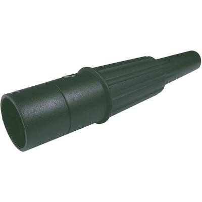 Black, cylindrical adapter with a ribbed surface, tapering conically. Connecting piece for hoses or pipes.