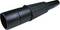 Black plastic nozzle tip of a vacuum cleaner, conically shaped, ribbed for better grip, against a white background.