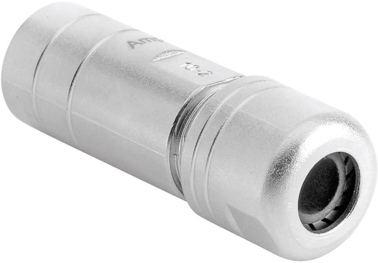 Metal plug adapter, cylindrical shape, suitable for video or audio connections, silver colour.