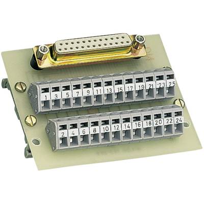 'Patch panel with 25-pin D-Sub plug and two cable connection rows with numbered terminal points.'