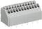 Grey terminal strip with 16 connection points in two rows. Suitable for electrical wiring, terminal blocks for PCB mounting.