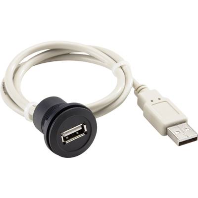 A USB extension cable with a black socket and beige plug, suitable for extending USB connections.