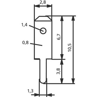 Technical Drawing of a Bolt with Dimensions: Total Length 10.5 cm, Head Height 1.4 cm, Head Diameter 2.8 cm, Shaft Length 6.7 cm.