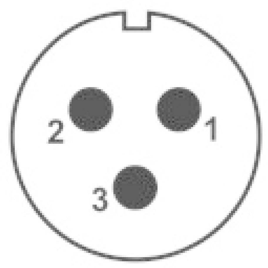 Three-pin socket with numbered connections: 1, 2 and 3, arranged in a triangle.