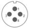 Diagram shows a circular plug with four numbered pins arranged symmetrically.