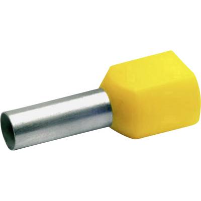 A yellow cable end ferrule with a metal cylinder for secure connection of cable conductors in electrical installations.