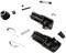 Various loose parts of a fuse holder, including housing, spring, and metal contacts, on a white background.