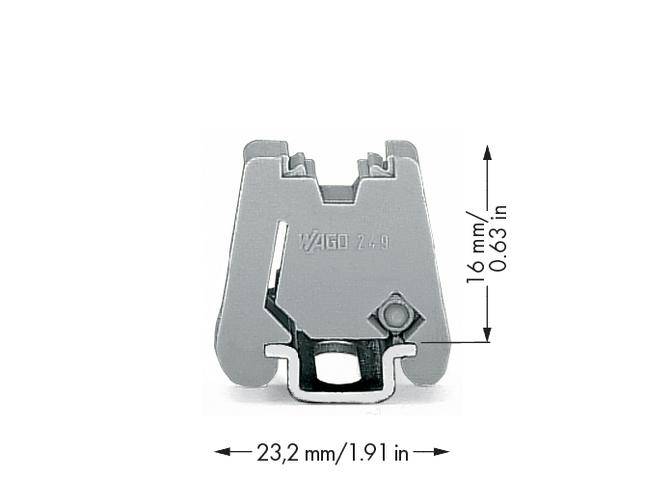 Grey mechanical component with numbers on it. Dimensions: Height 16 mm (0.63 inches), Width 23.2 mm (0.91 inches).
