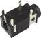 A black, rectangular DC power connector with multiple metal pins for electrical connection.