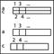 Diagram comparing fractions: First shows 1/5 and 3/4, second 1/3 and 2/4, third 1/2. Representation of relative size.