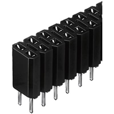 'Black multi-pin socket connector in a row. Suitable for connecting electrical components.'